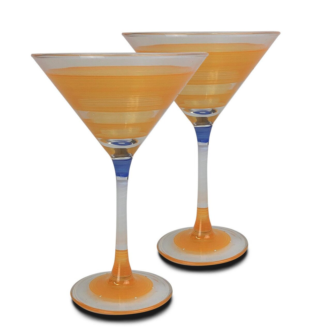 Hand Painted Glassware Cape Cod Cottage Stripe Orange Martini Set Of 2